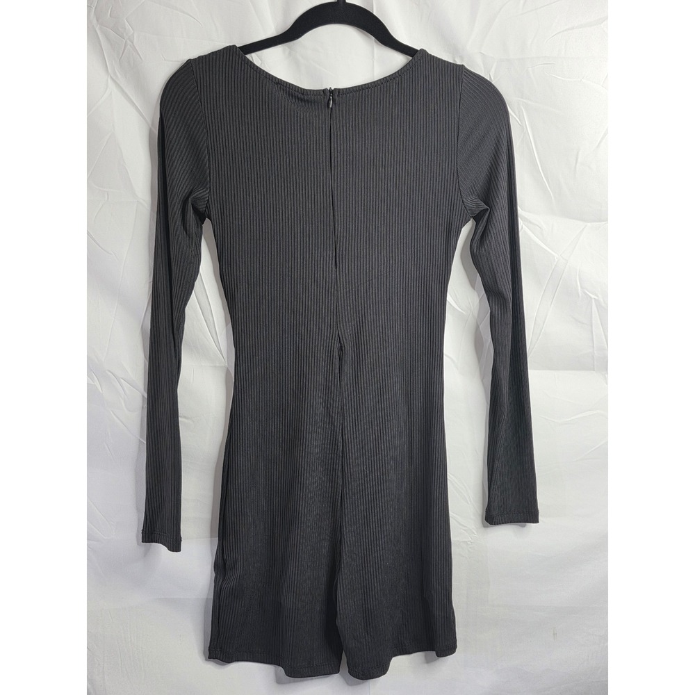 Princess Polly Black Ribbed Long Sleeve Romper Square Neck Cowl Bust Size 4 NWT - Picture 3 of 9